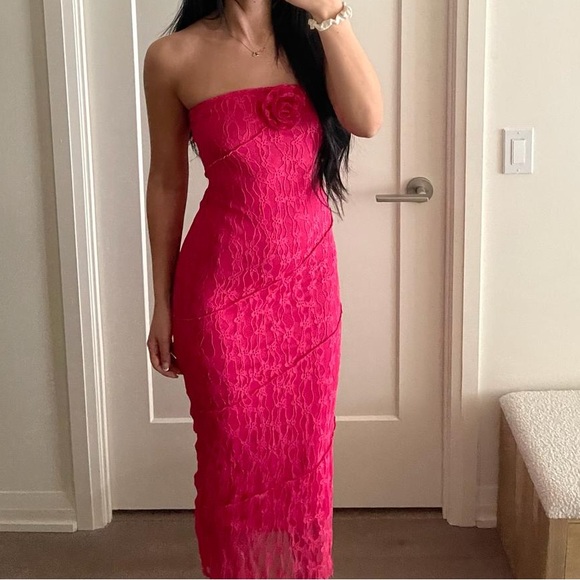 Hot Pink Lace Maxi Dress - Picture 4 of 4